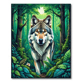 Majestic Wolf in Lush Green Forest Area Rug