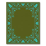 Ornate Teal Floral Border Olive Green Area Rug