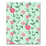 Whimsical Pink Flowers on Mint Green Rug
