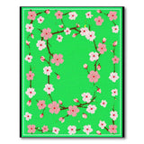 Pink Cherry Blossom Floral Area Rug on Green