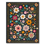Vibrant Floral Multi-Color Area Rug with Gold Border