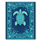 Blue and Teal Sea Teal Sea Turtle Coastal Area Rug