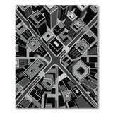 Black White Geometric Cityscape Area Rug