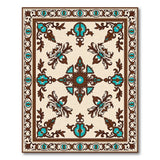 Ornate Teal Border Persian Area Rug