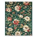 Green Emerald Green Peony Floral Vintage Area Rug