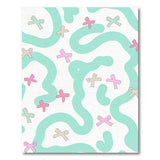 Whimsical Teal Waves Pink Bows Area Rug