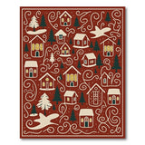 Whimsical Winter Village Red Area Rug