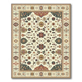 Traditional Persian Ivory Area Rug with Navy Red Motifs