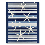 Blue and Teal Coastal Starfish Striped Blue Area Rug