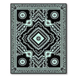 Teal on Black Geometric Heritage Tribal Rug