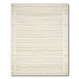 Beige Geometric Stripe Area Rug with Scalloped Borders