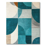 Teal Blue Curved Geometric Area Rug