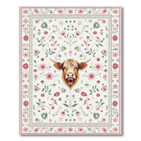 Blush Pink Highland Cow Floral Area Rug
