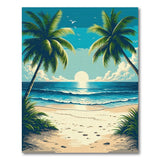 ODIKA Tropical Beach Sunset Washable Rug - Low Pile Non-Slip Coastal Area Rug