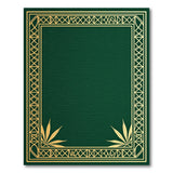 Emerald Green Art Deco Rug with Gold Geometric Frame Leaf Motifs