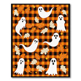 Halloween Ghosts Autumn Leaves Black Orange Plaid Rug