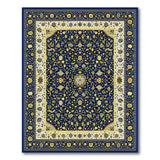 Navy Blue Traditional Persian Rug with Gold Florals