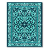 Ornate Teal Floral Swirl Area Rug