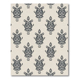 Grey Damask Floral Area Rug on Cream