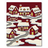 Whimsical Snowy Red Village Cartoon Area Rug