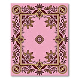 Opulent Pink Gold Floral Ornate Border Rug