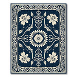 Blue and Teal Navy Blue Ornate Floral Medallion Rug