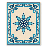 Blue Mandala Star Area Rug with Ornate Tile Border