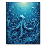 ODIKA Washable Blue Octopus Nautical Area Rug - Low Pile Non-Slip