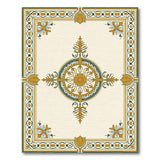 Ornate Gold and Green Floral Border Rug