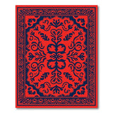Vibrant Red Persian Area Rug with Navy Floral Motifs