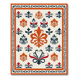 Cream Fleur-de-Lis Area Rug in Orange Navy