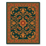 Emerald Green Gold Ornate Medallion Rug