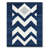 Navy Blue Geometric Chevron Area Rug