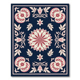 Navy Pink Floral Medallion Persian Rug