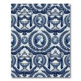 Cobalt Blue Neoclassical Urns Cameos Laurel Rug