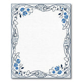 Ornate Blue Floral Art Nouveau Border Rug