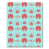 Red Scallop Shells Teal Geometric Coastal Rug