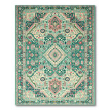 Teal Persian Area Rug with Coral Accents