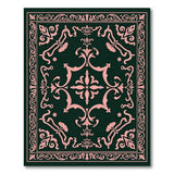 Ornate Pink on Dark Green Persian Area Rug