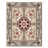 Elegant Beige Persian Area Rug with Pink Floral Medallion