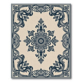Beige and Neutral Navy Ornate Floral Medallion Area Rug