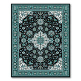 Teal Persian Medallion Area Rug on Black