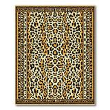 Leopard Print Beige Area Rug with Gold Fringe