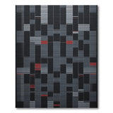 Modern Geometric Grey Grid Area Rug with Red Accents