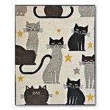 Playful Black Cats Stars Area Rug