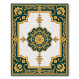 Ornate Gold Emerald Medallion Persian Rug