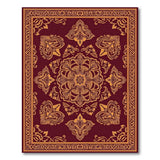 ODIKA Washable Ornate Mandala Area Rug - Burgundy & Gold Traditional Low Pile Carpet