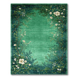Teal Green Floral Vine Border Area Rug