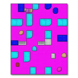 Teal Pixel Maze on Vibrant Pink Geometric Area Rug