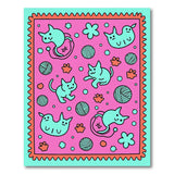 Playful Teal Cartoon Cats with Yarn Balls Area Rug